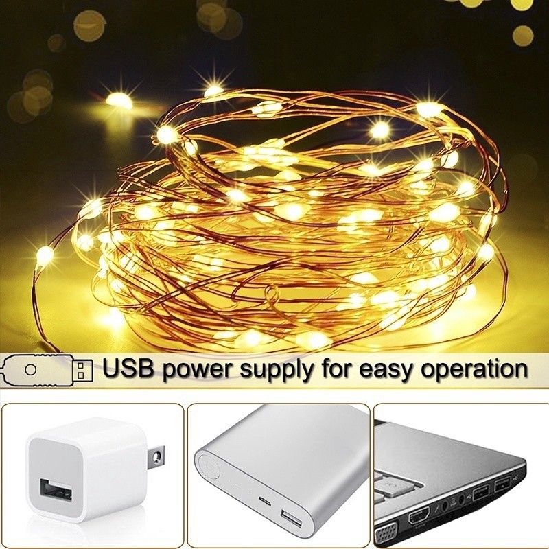 50/100LED USB String Copper Wire Fairy Lights Xmas Party Fairy Decor
