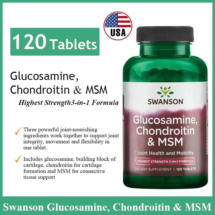 Swanson Glucosamine, Chondroitin & MSM Joint Helath and mobility Highest Strength3in1 Formula