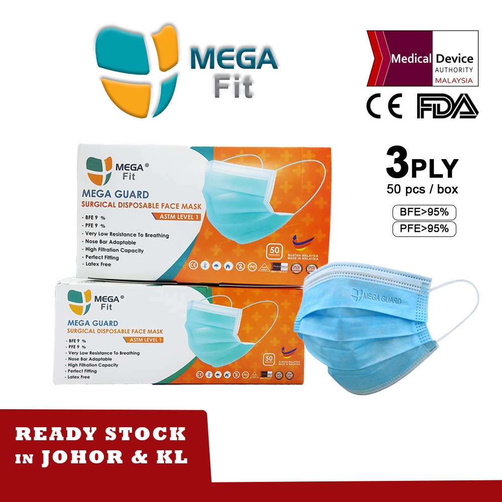 MEGA GUARD 3PLY Disposable Face Mask ASTM Level 1 (Earloop) Shopee