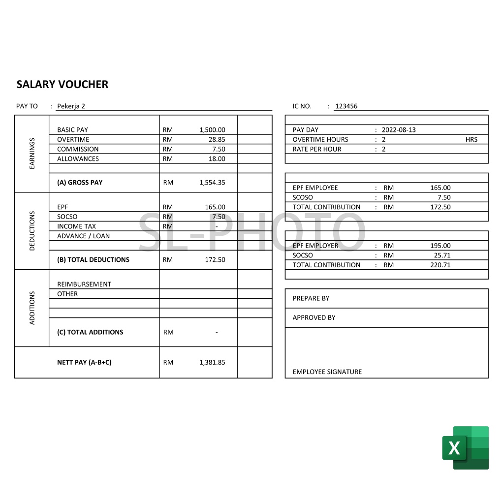 Template Slip Gaji / Salary Voucher Payslip Auto Calculation Full