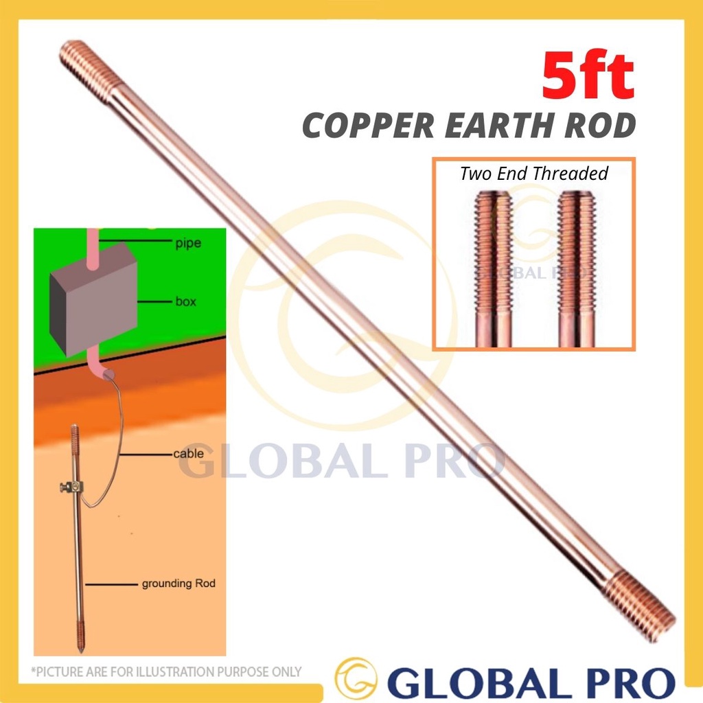 [READY STOCK] 5ft x 12mm Copper Rod Earth Rod Grounding Rod For