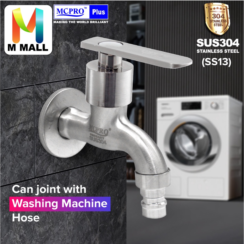 MCPRO Stainless Steel SUS304 Washing Machine Faucet Wall Bib Tap SS13