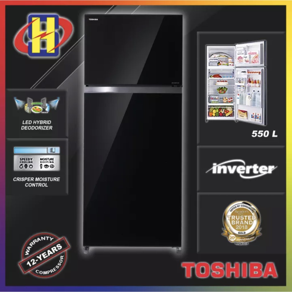 Toshiba Refrigerator (550L) Inverter Dual Cooling Zone 2Door Fridge GR