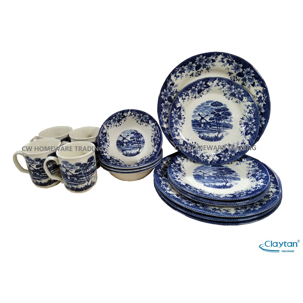 Claytan 185B Windmill Blue Dinnerware Set 16Pcs(4person) Livingware Dinner Serve Set Shopee