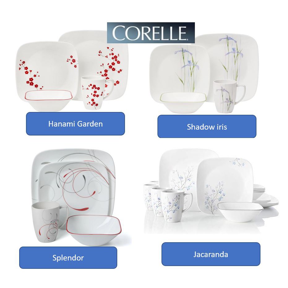Corelle Square/Round 16 pieces (Splendor/Shadow iris/Hanami Garden