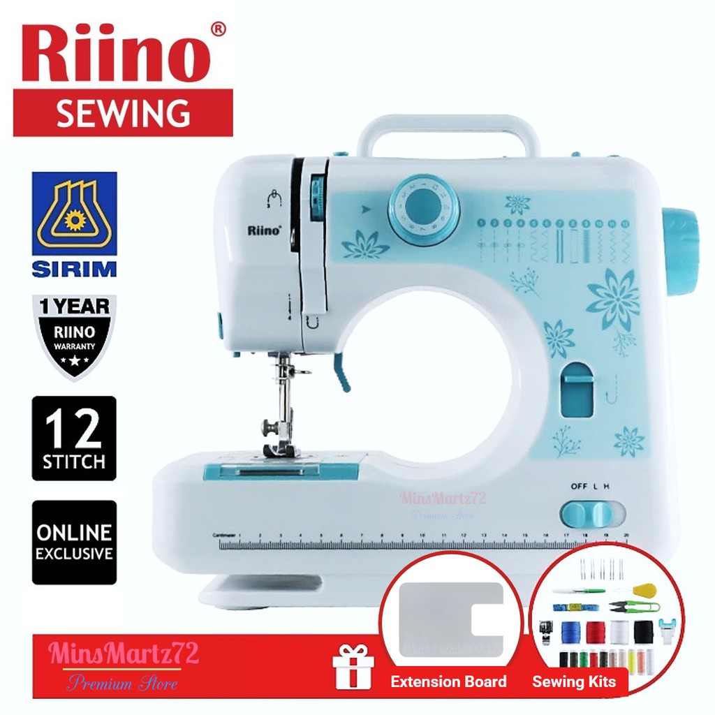 Riino Tiffany Sewing Machine Dual Speed with 12 Stitch Patterns Free Extension Board + Sewing