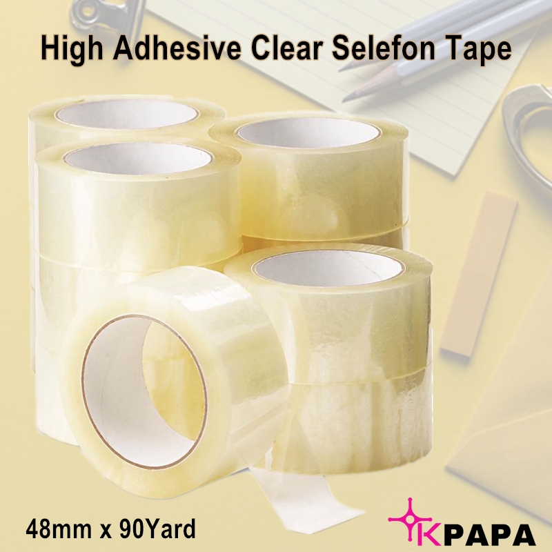 48mm x 90Yard High Adhesive Clear Opp Cellophane Selefon Tape Shopee