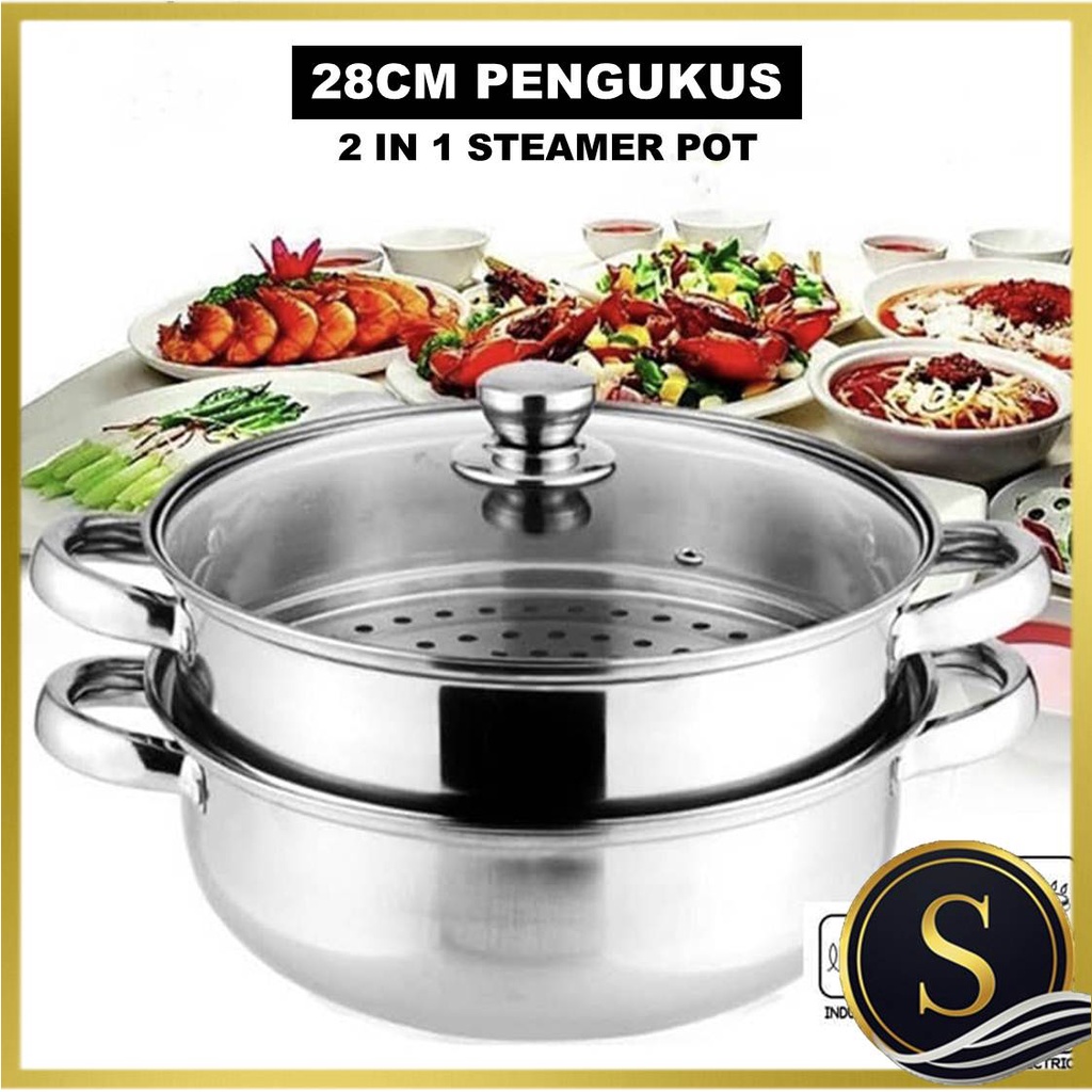 28cm 2 Tiers Multipurpose Steamer Pot Set 2in1 Steamer Pot Set
