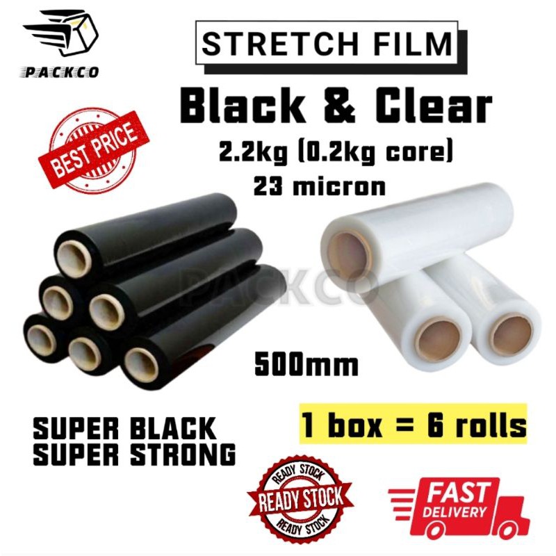 Stretch Film 50cm X 2.2kg X 23 micron Clear / Black Stretch Film Clear