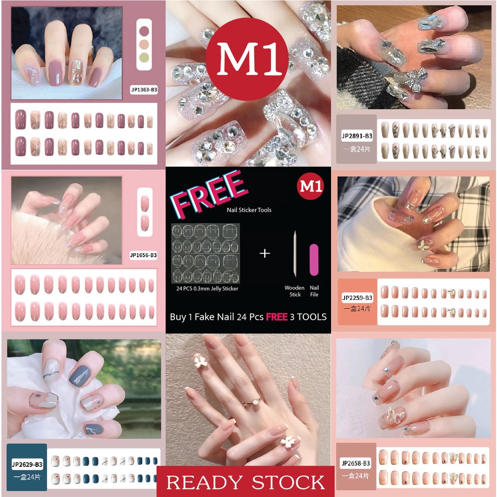 M1 Nails art Shiny & Diamond jelly Gel sticker 24 PCS Finished nail