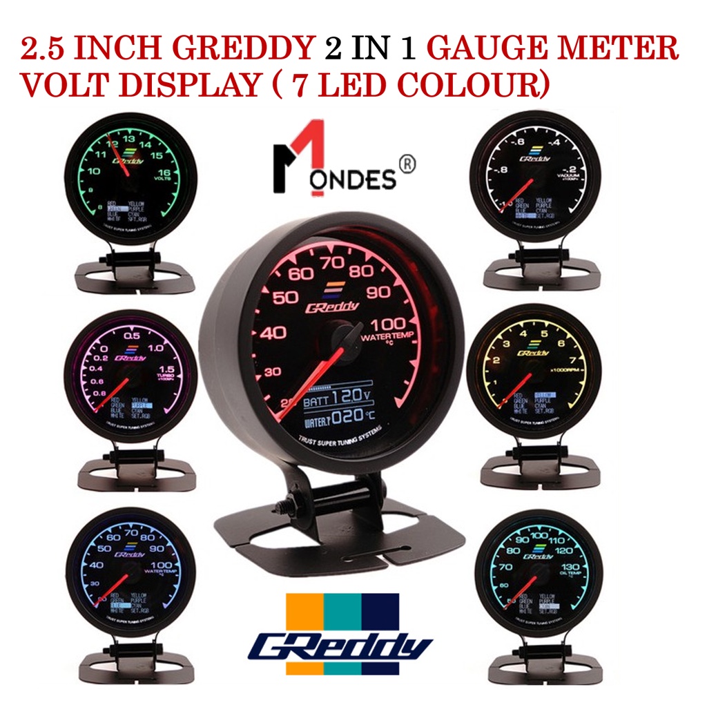 GReddy Meter 7 Colour OEM Digital Meter Gauge With Volt Display Water Oil Temp oil Pressure RPM