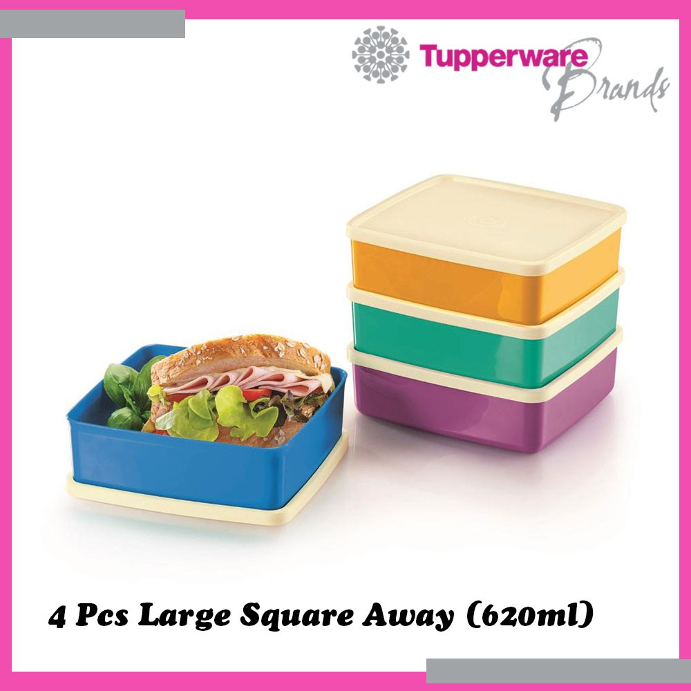Tupperware 4 Pcs Large Square Away Food Storage Container Lunch Box