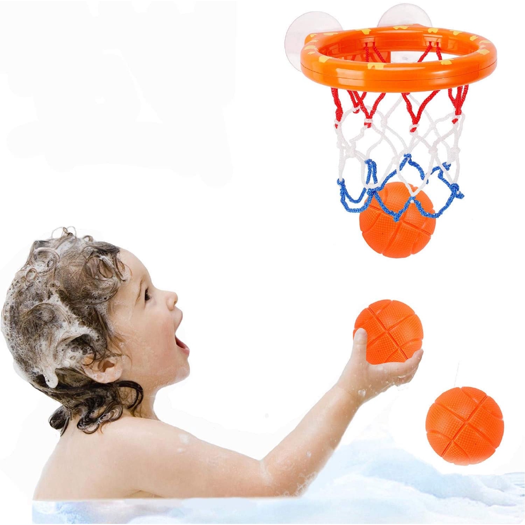 Bath Toy Basketball Hoop & Balls Set for Kids Tub Fun with Suction Cups
