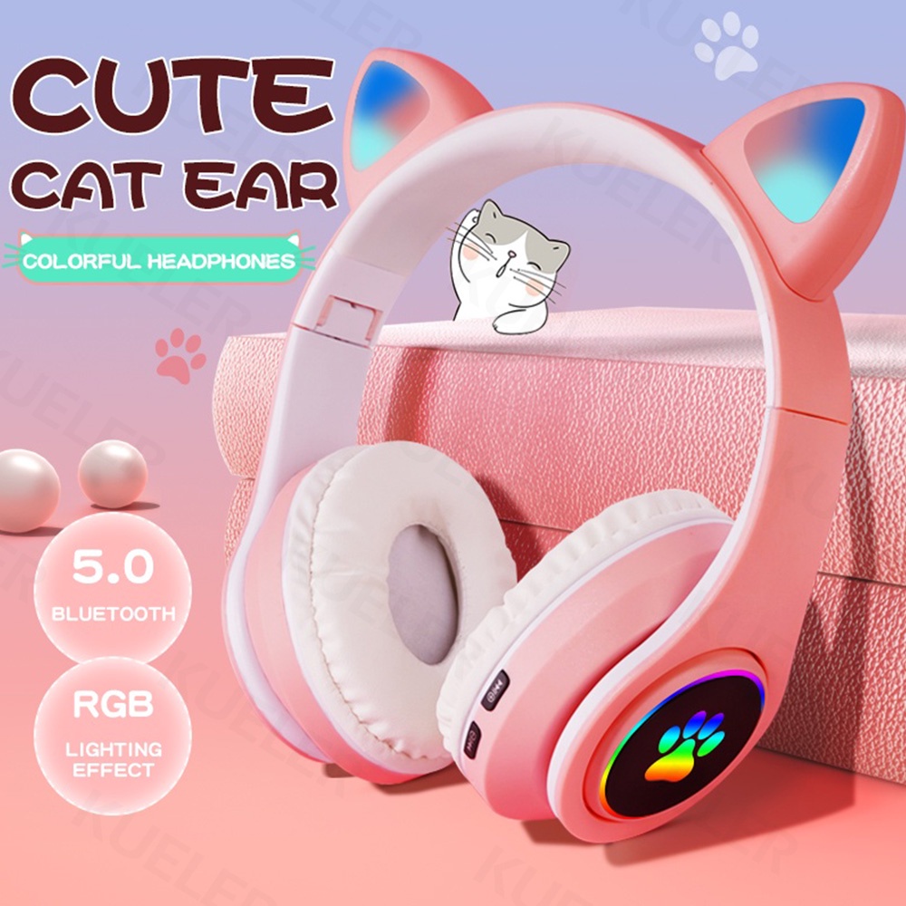 Headphone Bluetooth Cat Ear LED Colorful Light Noise Reduction Wireless