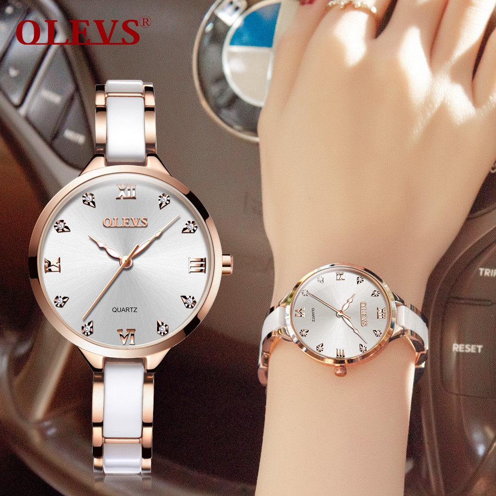 OLEVS Women's Watch Rhinestone Ceramic Stainless Steel Strap Analog