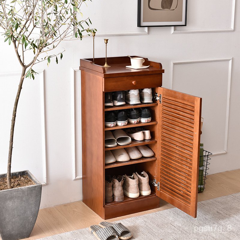 ?Small Modern Shutter Door Shoe Hallway Breathable Single Door Solid Wood Narrow Simple