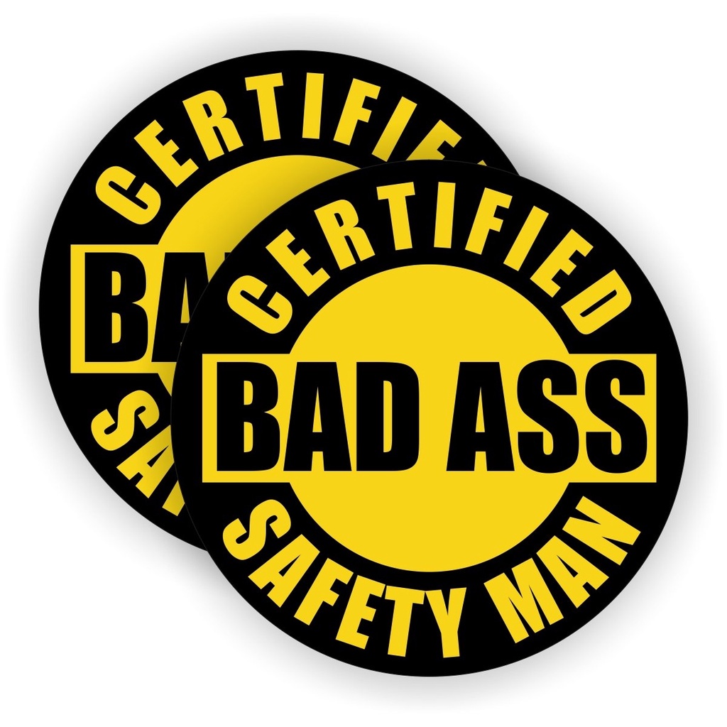 1Pair Bad Ass Safety Man Hard Hat Stickers / Helmet Decals Labels