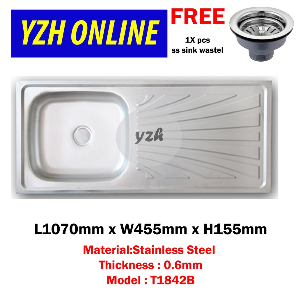 Kitchen Sink Single Bowl with Wing Stainless Steel T1842B Shopee Malaysia
