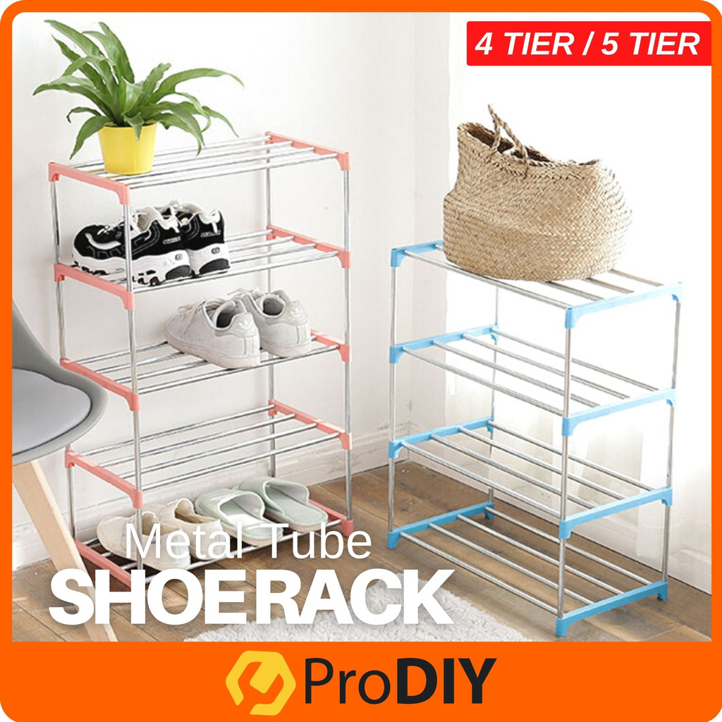 Metal tube Shoe Rack 4 / 5 Tier lightweight easy to assemble shoe rack