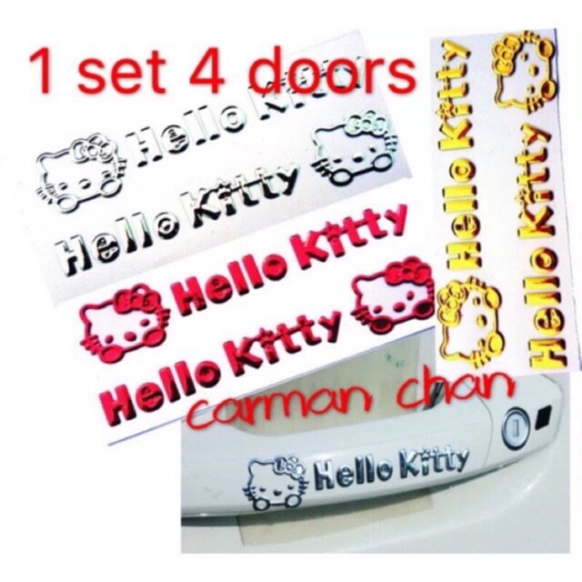 [Ready Stock] 4 Doors 3D Solid Hello Kitty Car Door Handles Sticker