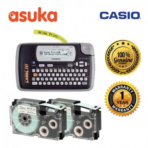 Casio Label It KL120 Label Printer + 2 unit EZLabel Tape (12mm) Black