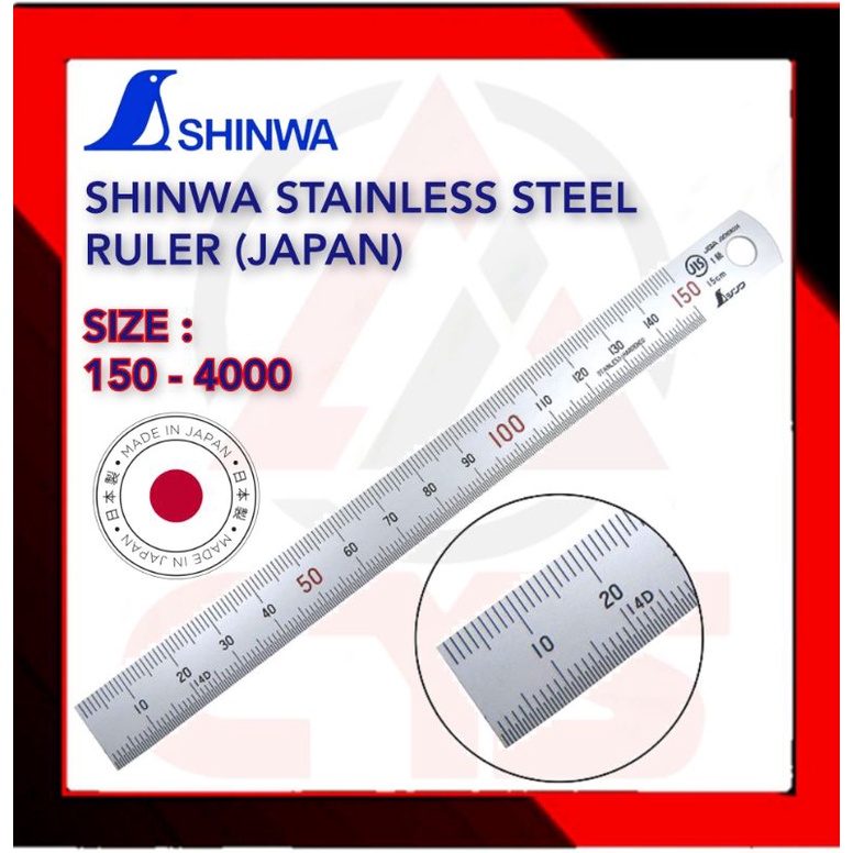 [100 ORIGINAL] SHINWA STAINLESS STEEL RULER / S.S RULER / MEASURE