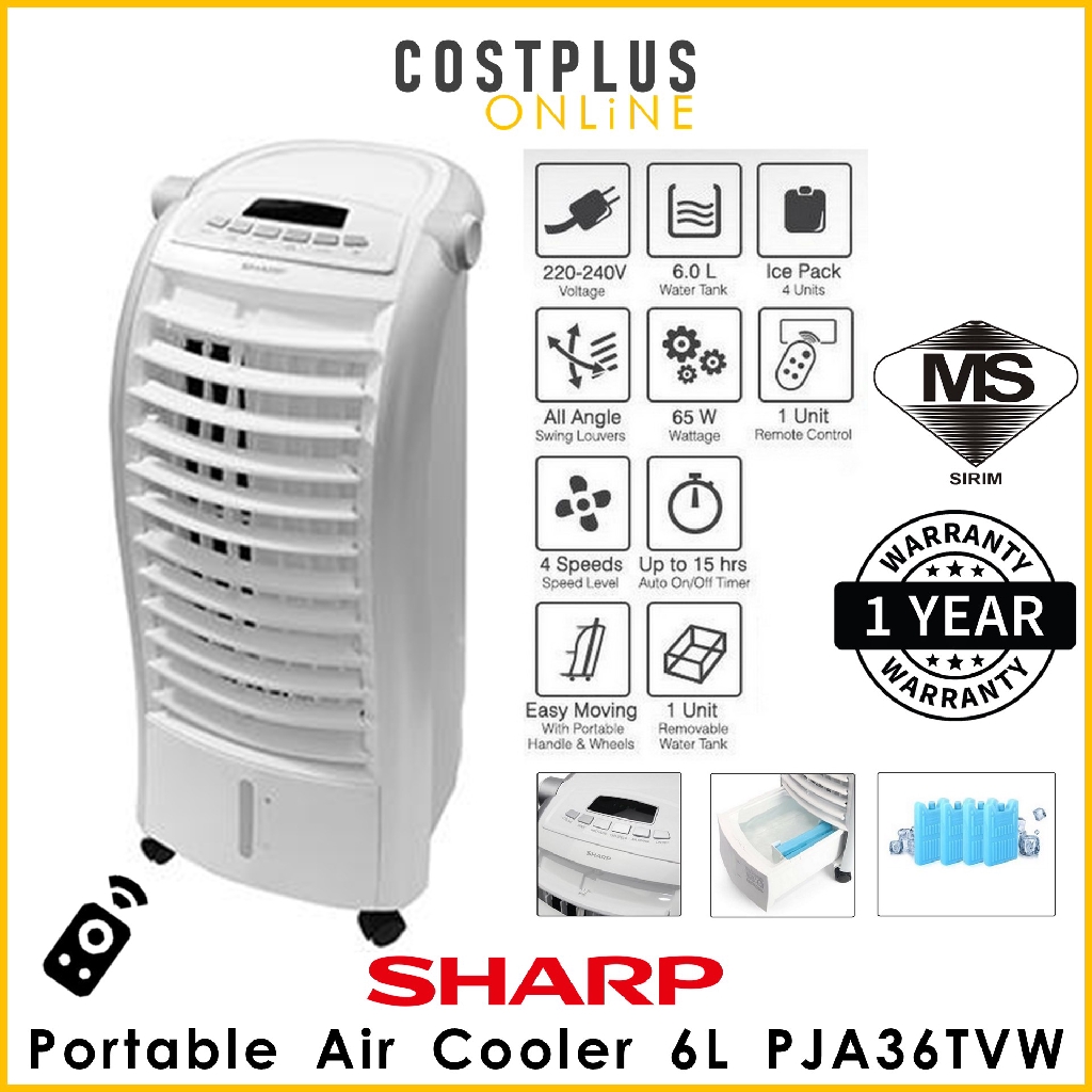 Sharp Portable Air Cooler 6L with Remote Control PJA36TVB PJA36TVW