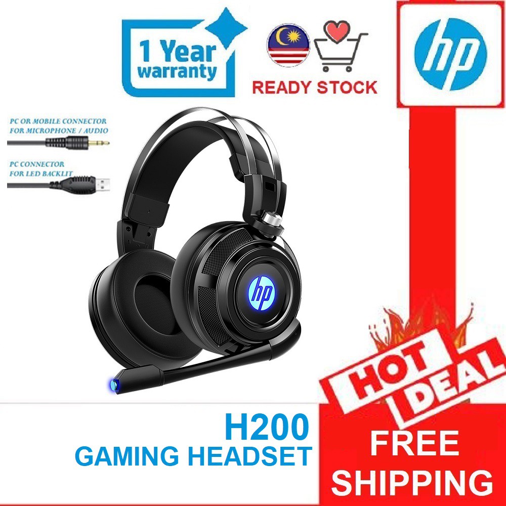 [ READY STOCK ] HP Gaming Headset H200 USB+3.5 BACKLIT GAMING HEADSET