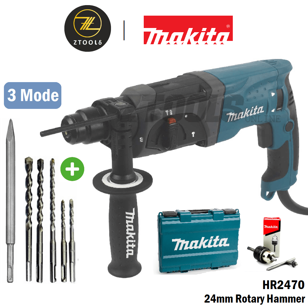 Makita HR2470 Rotary Hammer 24mm HR2470X5 3 MODE Impact Drill Bit Set CONCRETE DEMOLITION CHISEL