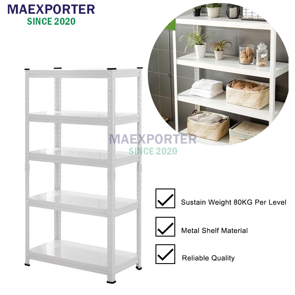 5 Tiers Boltless Rack White Shelving Storage Rack Full Metal Rack Rak