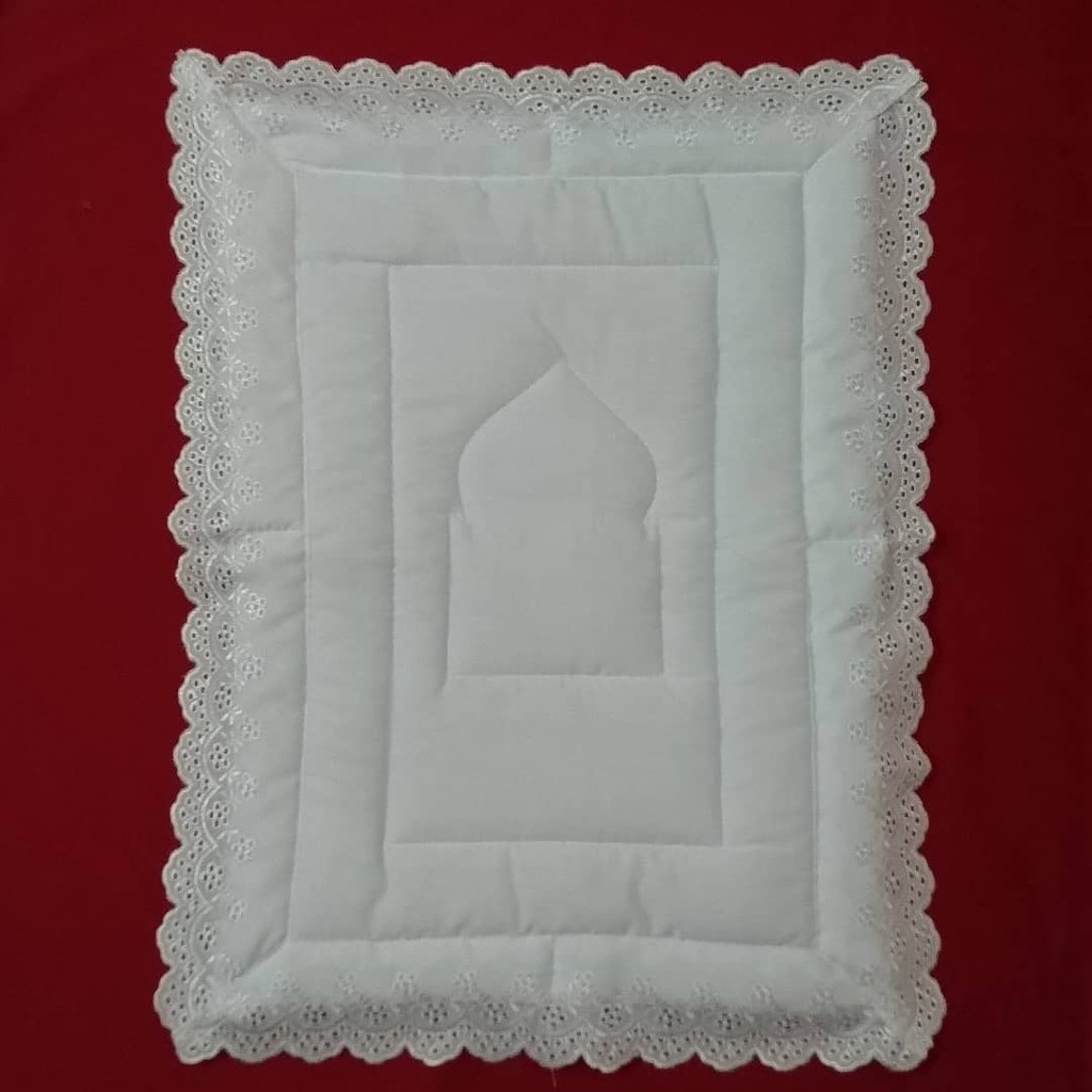 Sejadah Muka Putih Cotton Renda Tebal Sejadah Muka Segi Empat Tepat