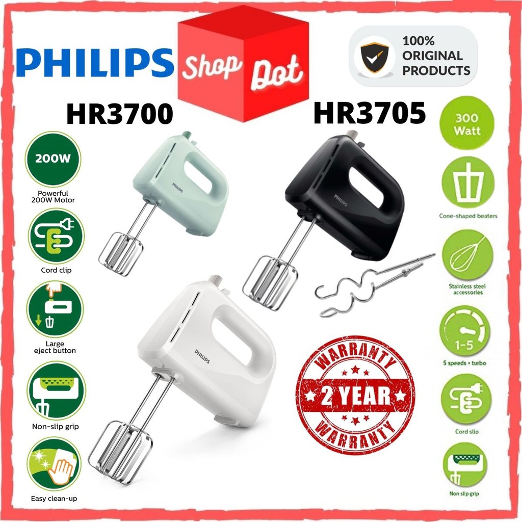 (READY STOCK) Philips Daily Collection (200W) Hand Mixer HR3700 (HR3700