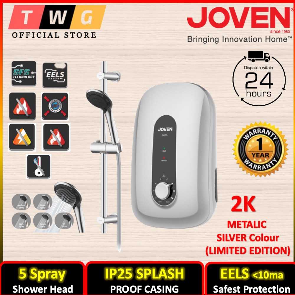 [Ready Stock] Joven Non Pump Water Heater SA20E (2K METALIC SILVER