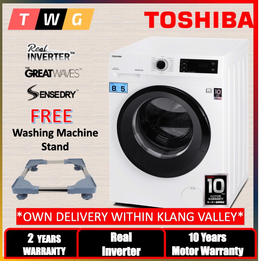 [OWN DELIVERY + GIFT] TOSHIBA WASHER DRYER 8KG / 5KG TWDBK90S2M INVERTER FRONT LOAD WASHING