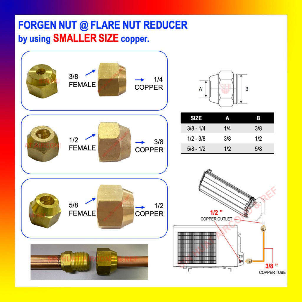 FLARE NUT REDUCER / REDUCING FLARE NUT FOR AIRCOND / NUT FLARE