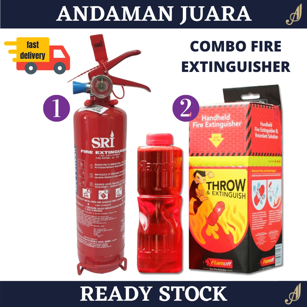 [2IN1] ABC Fire Extinguisher 1L + Flame Off Throw Extinguisher Shopee Malaysia