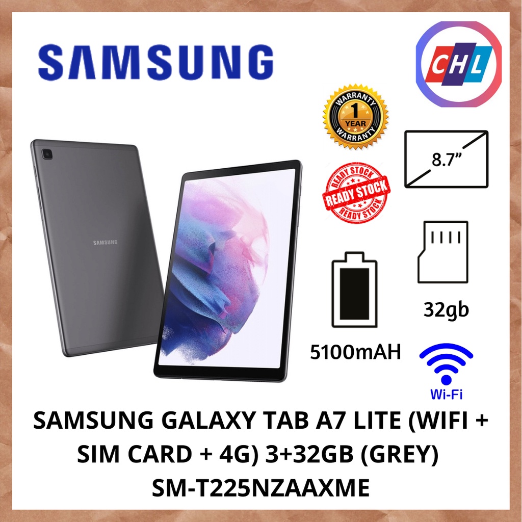 SAMSUNG GALAXY TAB A7 LITE (WIFI + SIM CARD + 4G) 3+32GB SMT225NZAAXME / SMT225NZSAXME
