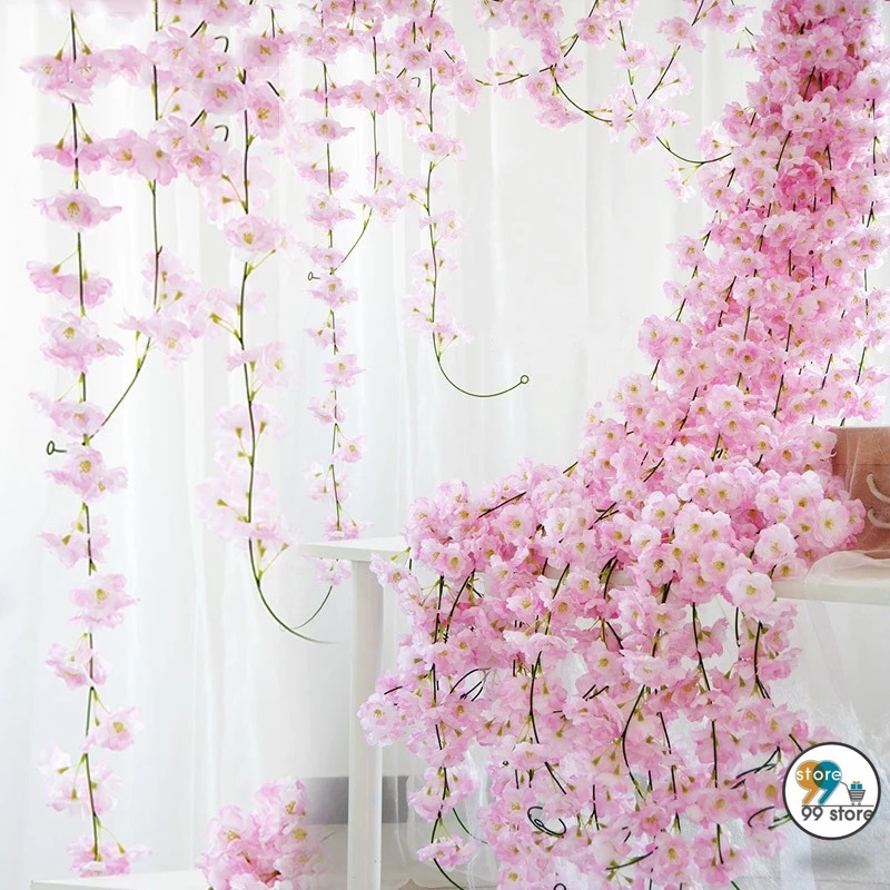 HOT 2.3M Artificial Cherry Blossom Hanging Vine / Simulation Silk