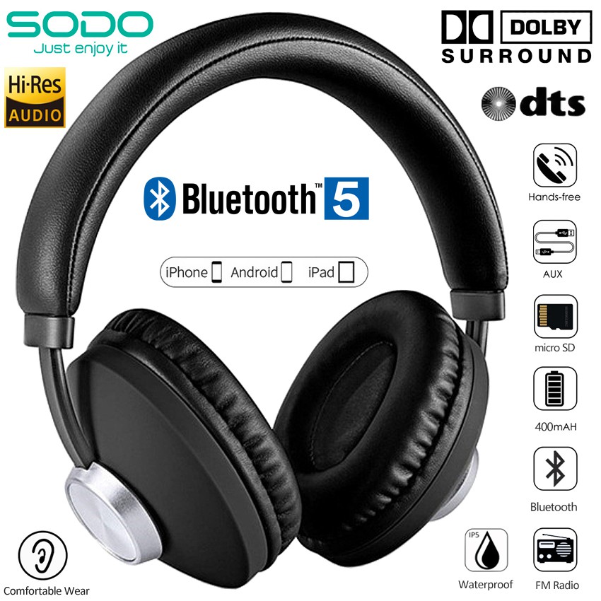 SODO Bluetooth Headphone OverEar Wired Wireless Headphones Bluetooth 5
