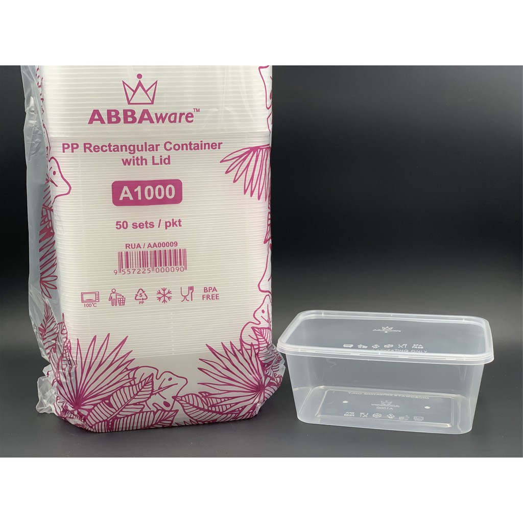 1000 Rectangular Disposable Plastic Food Container [ 50sets± ] ABBA