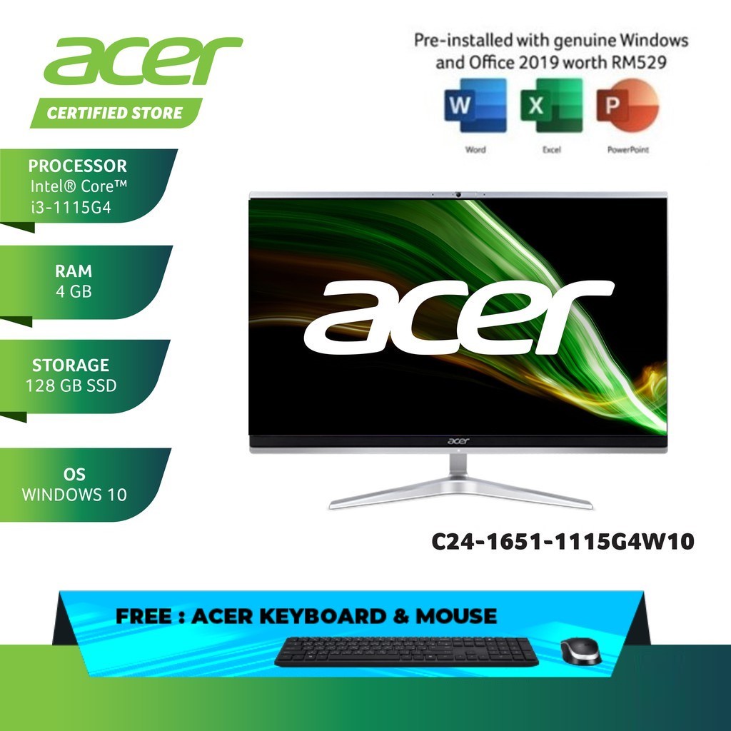 Acer All in One PC C2416511115G4W10 (TOUCH SCREEN, I31115G4 4GB 512GB OPI 23.8" 1920 X 1080