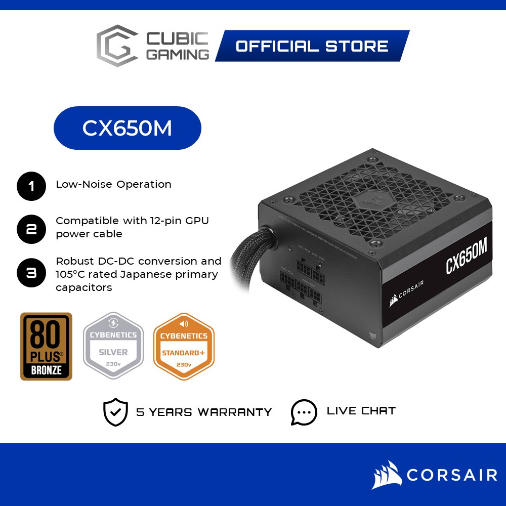 Corsair Power Supply CXM 80 Plus Bronze Semi Modular ATX Low Noise PSU