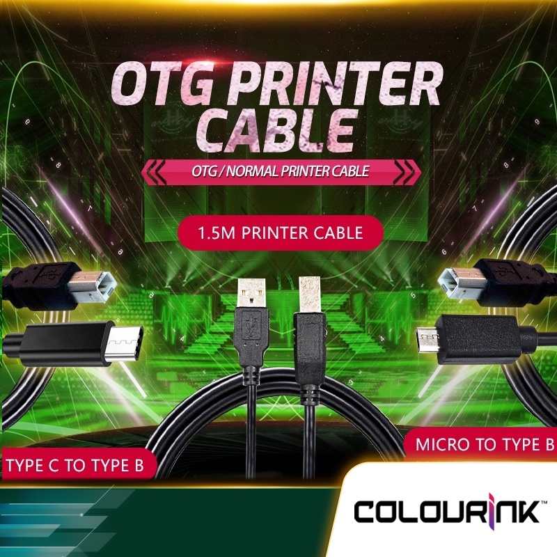 ColourInk OTG Printer Cable Type C / Micro USB To USB Type B Host OTG