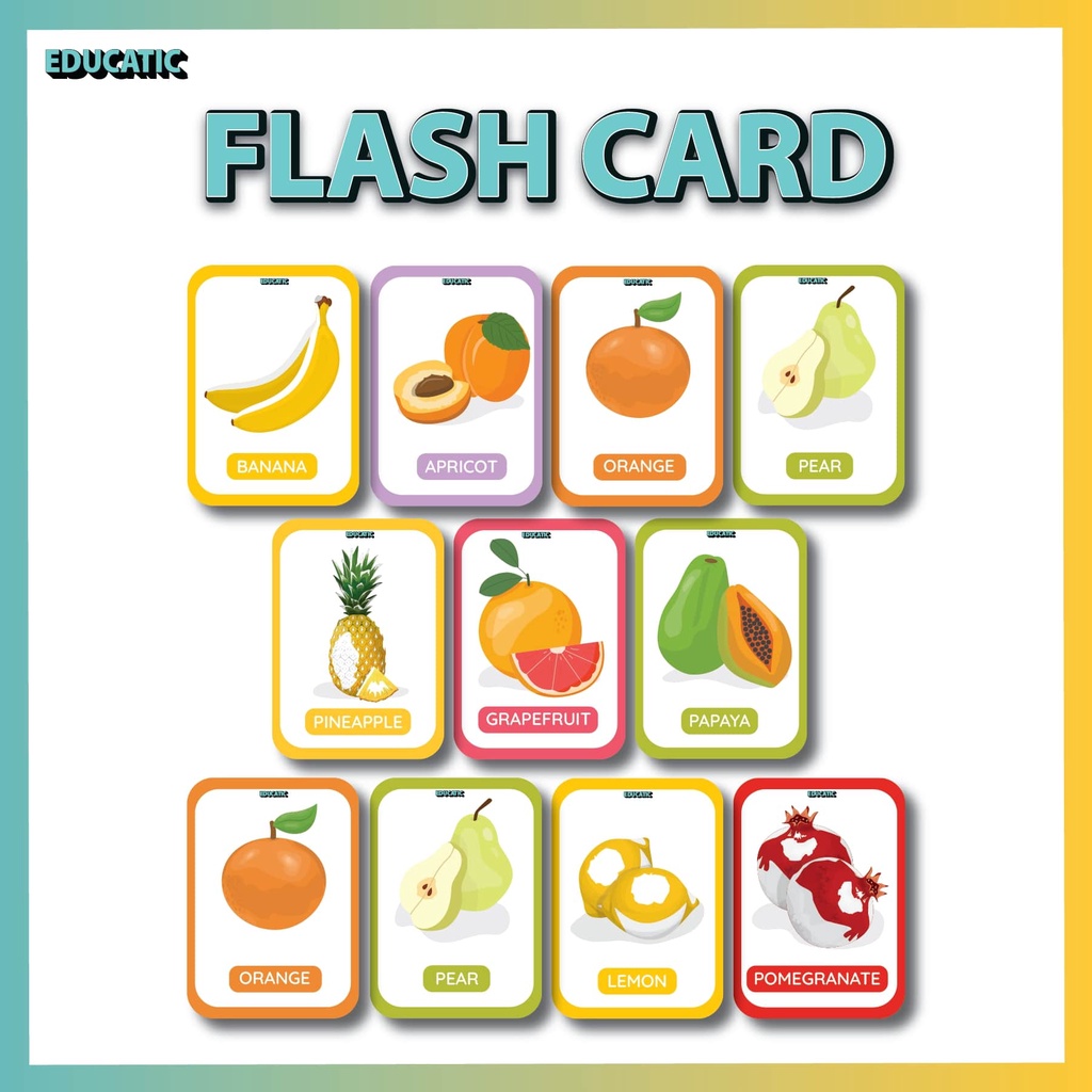 Flash Card Fruit Early Learning For Kids Flashcard Buah Buahan Imej
