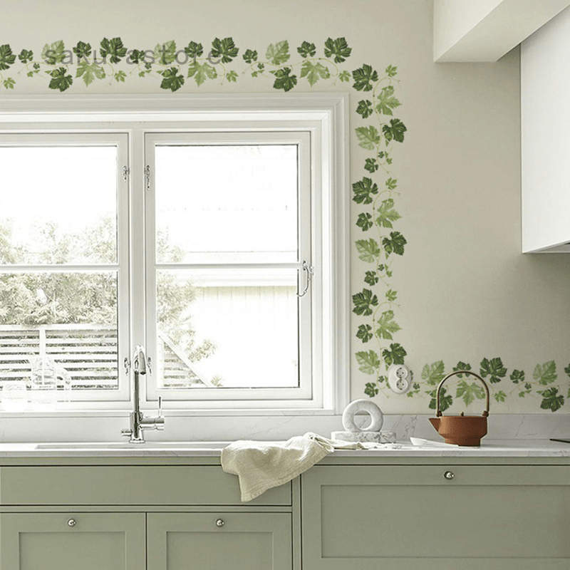 Wall sticker green leaf vine corner decoration green vine sticker for
