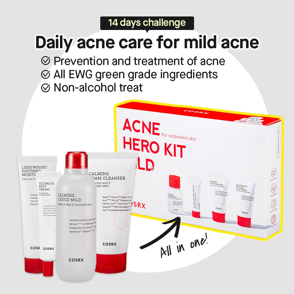 COSRX AC Collection Acne hero kit Mild 4 steps /Cleanser 20ml, Mild