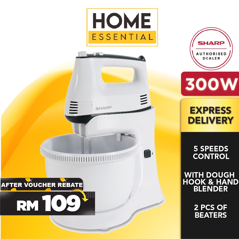 Sharp 3.4L EMS60WH 300W Stand Mixer 5 Speeds Control Stand Bowl Hand