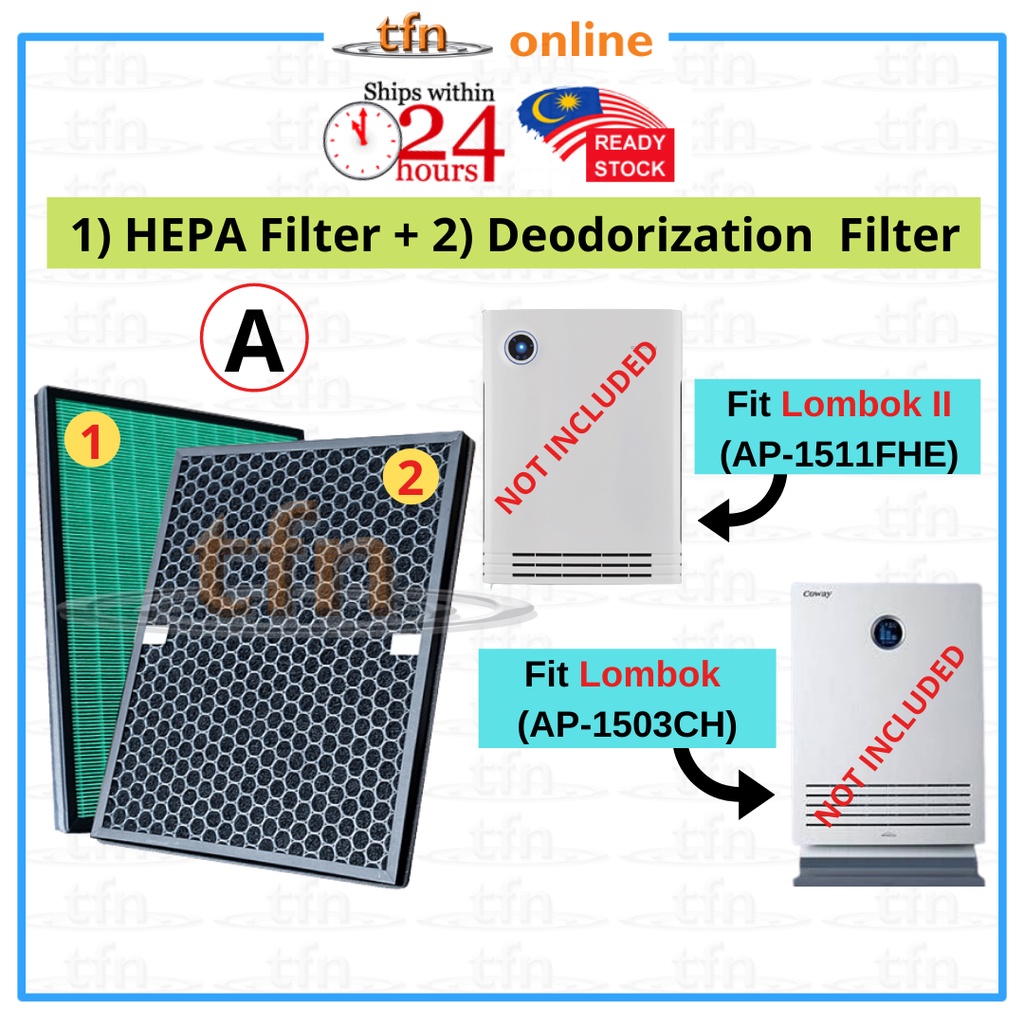Coway Air Purifier LOMBOK 2,3 Compatible HEPA, Deodorisation Carbon