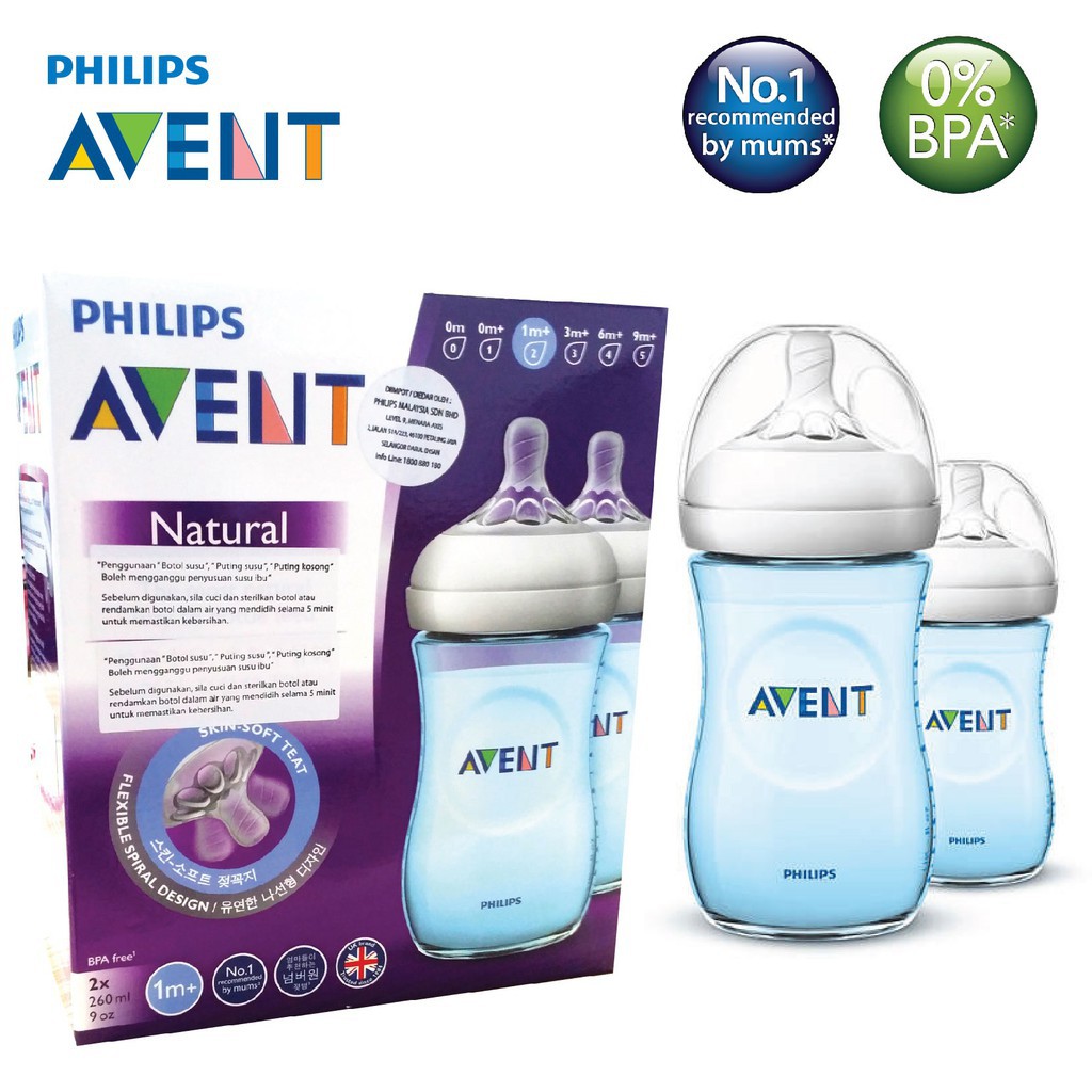 Philips Avent Baby Bottle Natural Twin Pack (Blue) 260ML / 9OZ Botol