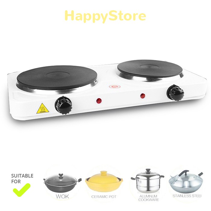 FRY PAN Happy Cooking Flat Double Electric Stove Burner Kitchen Hot
